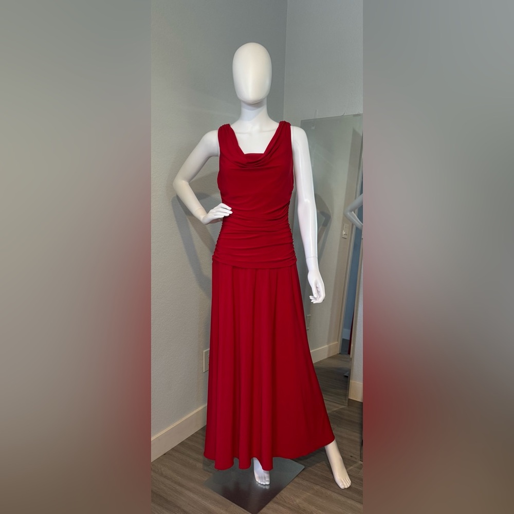 Nightway Red Cowl Neck Ruched Maxi Gown Formal Dress 12P